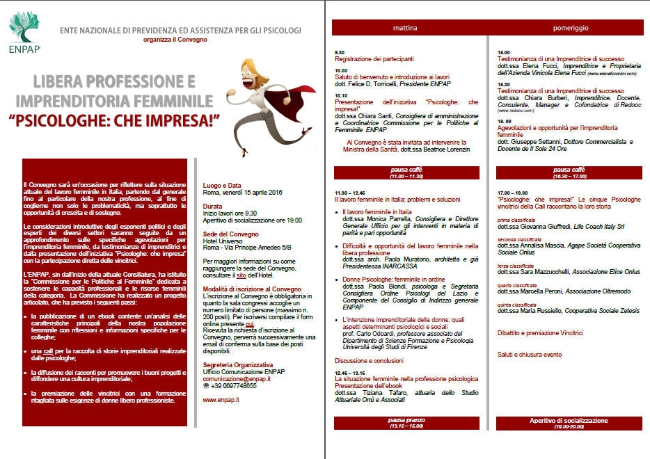 programma convegno LIBERA PROFESSIONE E IMPRENDITORIA FEMMINILE